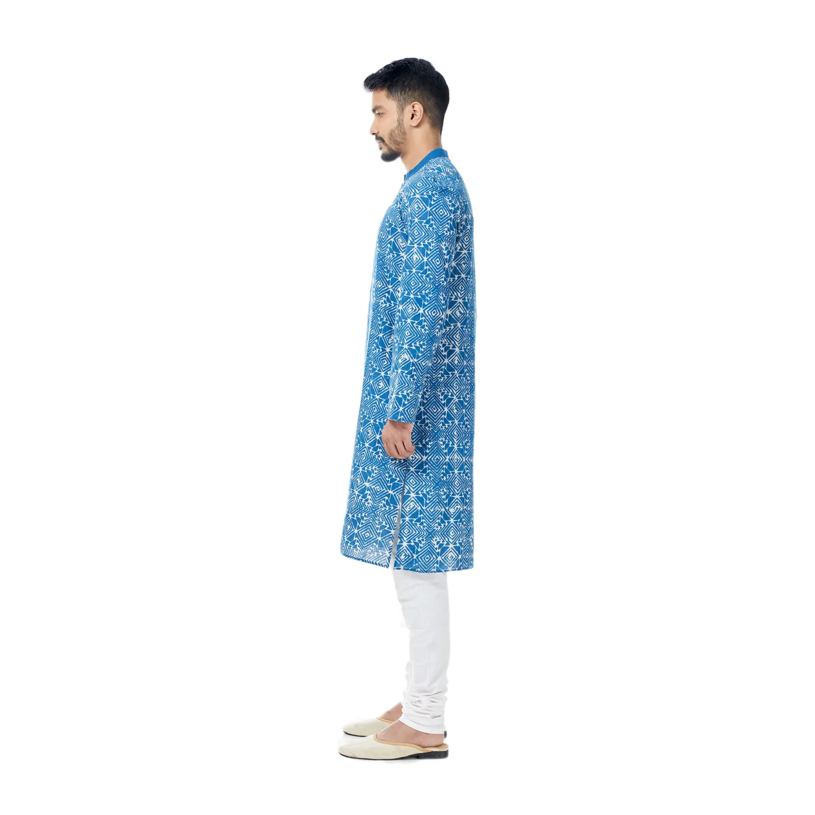 Blue Nautical Cotton Panjabi - Men - View 3