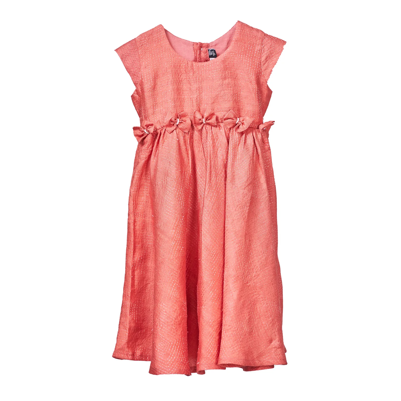 Peach Vibes Baby Silk Kantha Frock - Kids - View 1