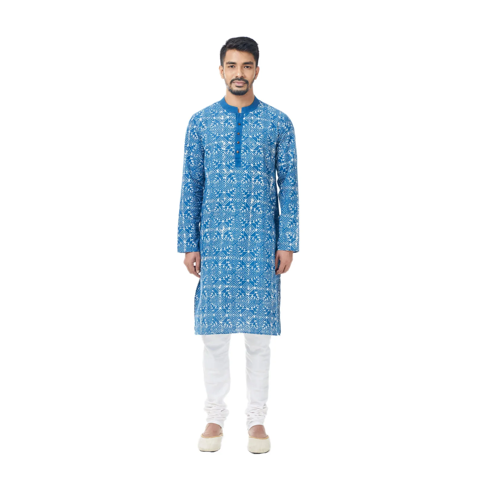 Blue Nautical Cotton Panjabi - Men - View 1
